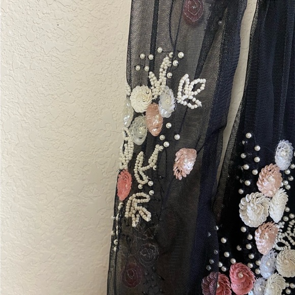 ASOS Black Beaded Sequin Pearl Embellished Net Fit & Flare Dress Size 4 - Picture 10 of 10